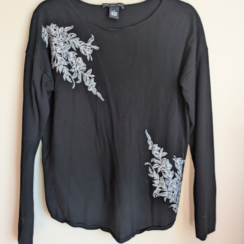 Joan Vass Black Patterned Women's Top Size M